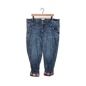 LANE BRYANT Mid Rise Boyfriend Jeans Flannel Cuff Size 22